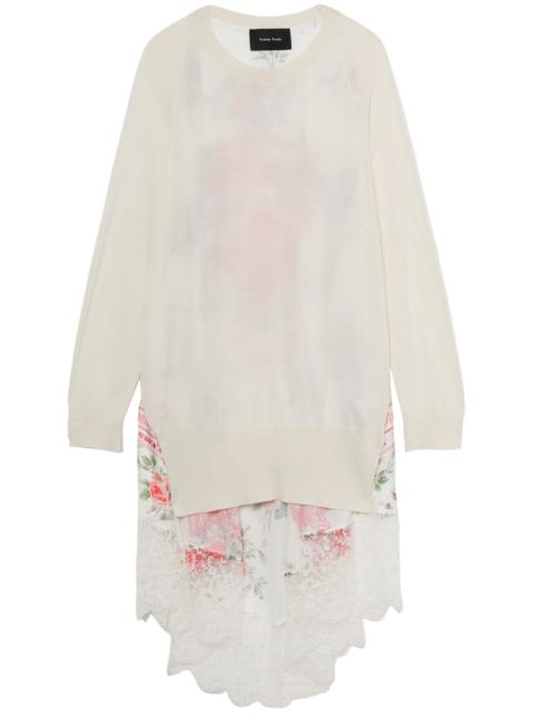 panelled asymmetric lace-trim top
