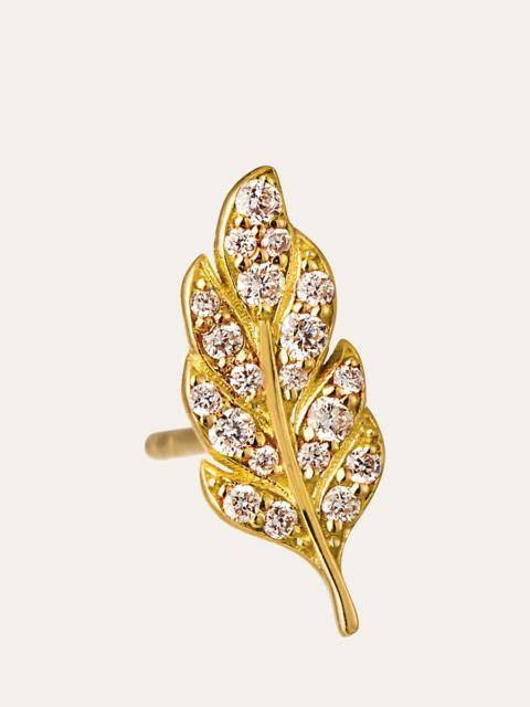 14k Diamond Feather Stud Earring, Single