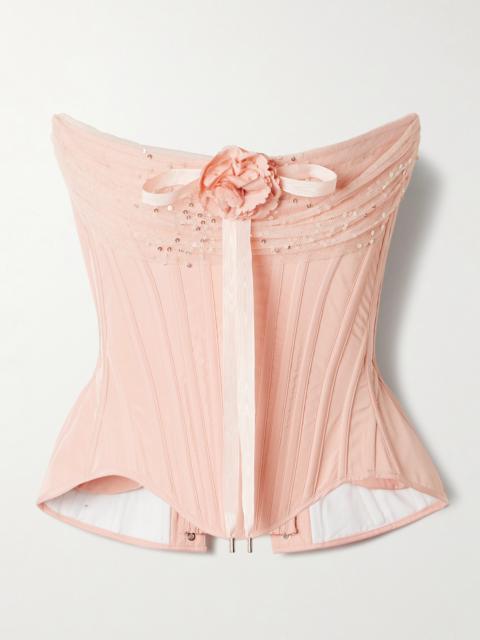 Wasp Strapless Sequin-embellished Tulle-trimmed Taffeta Bustier Top
