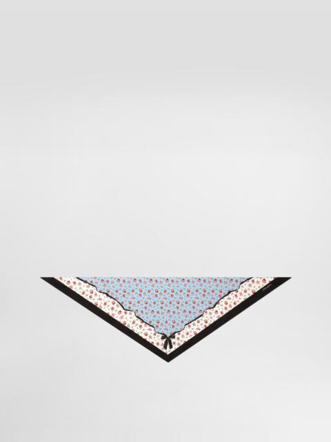 Small rose-print silk twill triangle scarf