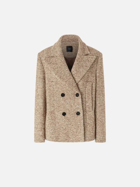 SHORT DOUBLE-BREASTED COAT PEA COAT WITH HERRINGBONE