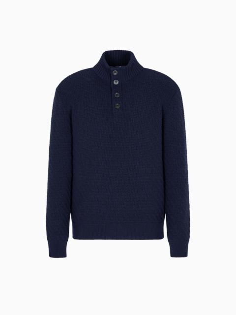 MOCK NECK JUMPER IN DIAGONAL LINKS-STITCH CASHMERE