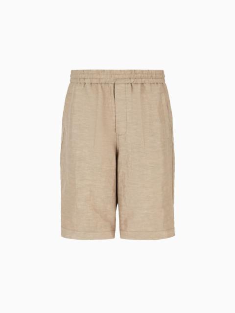 Viscose and linen canvas Bermuda shorts