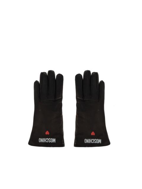 logo-heart leather gloves