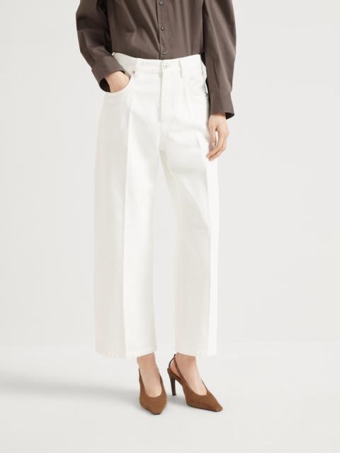Dyed denim contemporary square trousers with monili