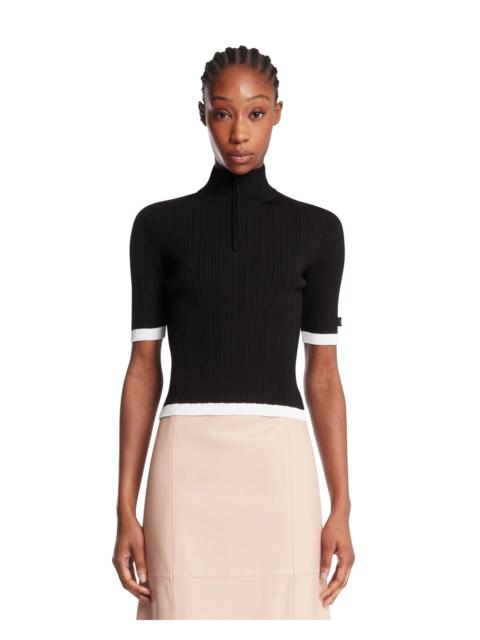 Black Ribbed Zip T-Shirt