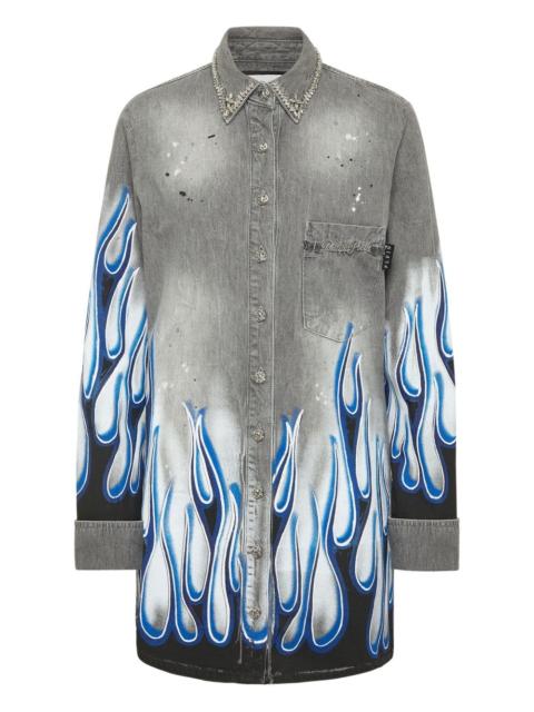 graphic-print denim shirt