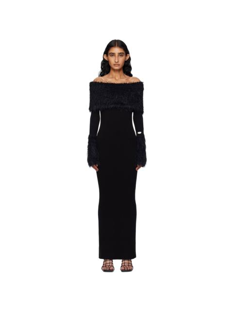 Black Viscose Ribbed & Hairy Maxi Dress