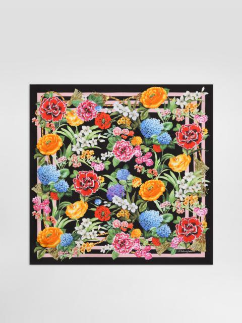 Floral-print silk twill foulard (70x70)