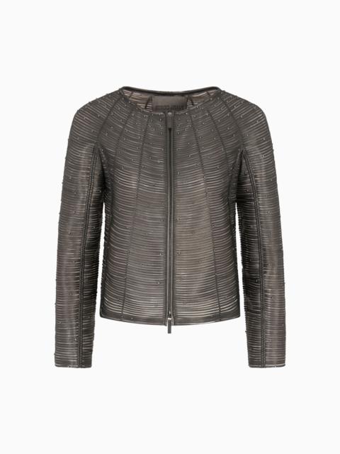 PEARLISED NAPPA LEATHER JACKET WITH APPLIED STUDS