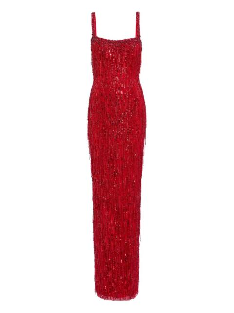 sequin- embellishments fringe-detail maxi dress
