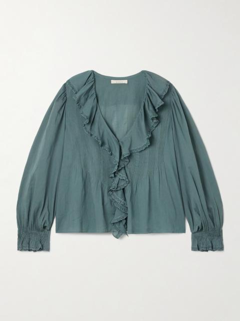 Hardy Lace-trimmed Ruffled Pintucked Organic Cotton-voile Blouse