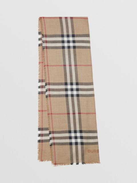 Lightweight Check Wool Silk Scarf