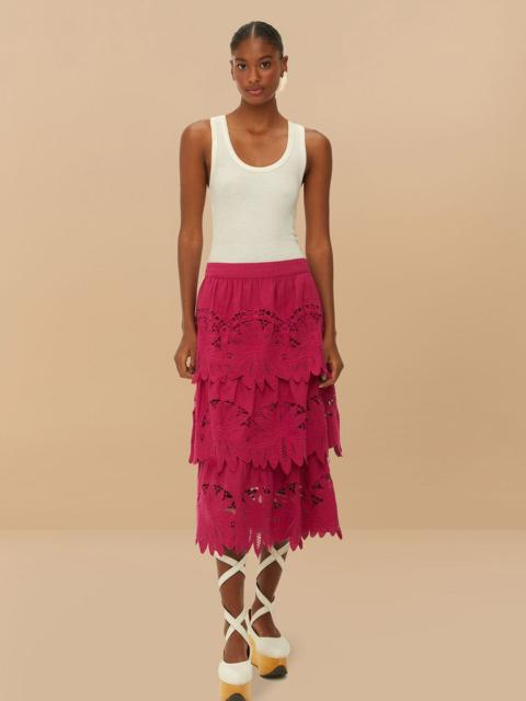 Pink Daisy Embroidered Midi Skirt
