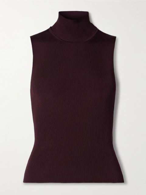 Benita ribbed-knit turtleneck top Burgundy