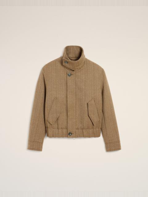 BROWN WOOL HERRINGBONE HARRINGTON JACKET