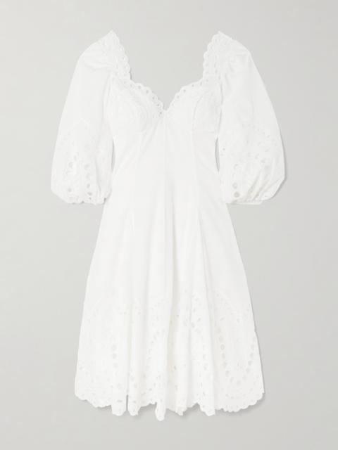 Corbin Paneled Scalloped Broderie Anglaise Cotton-blend Midi Dress