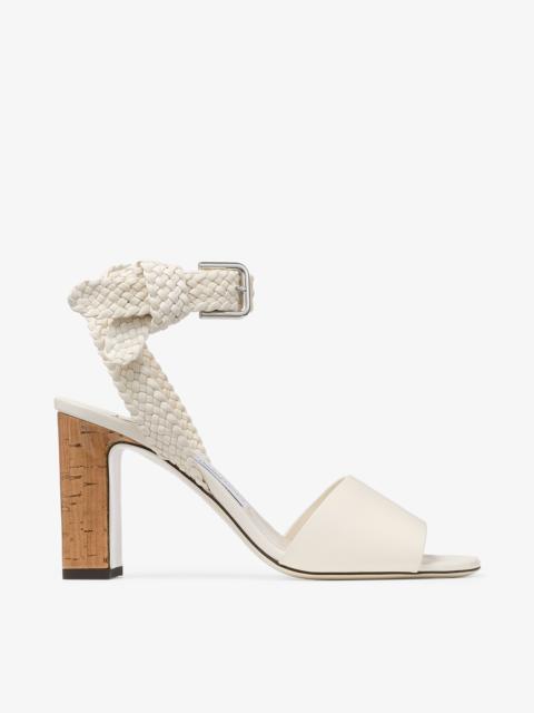 Rori 85
Latte Shiny Calf Leather and Shiny Cork Sandals