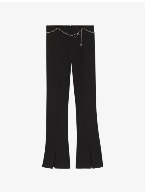 Chain-Embellished Flared-Leg Jersey Trousers