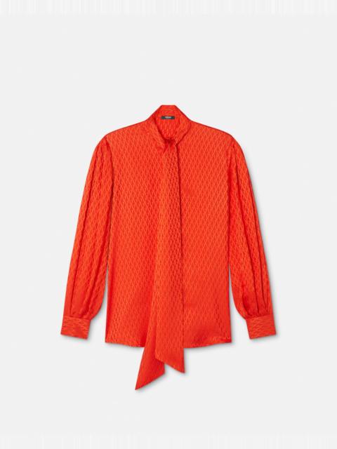 V Allover Jacquard Silk Lavallière Shirt