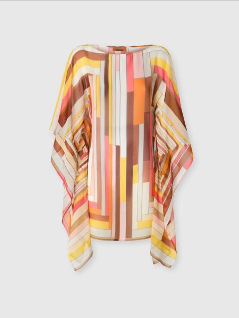 Short printed silk kaftan with wide sleeves