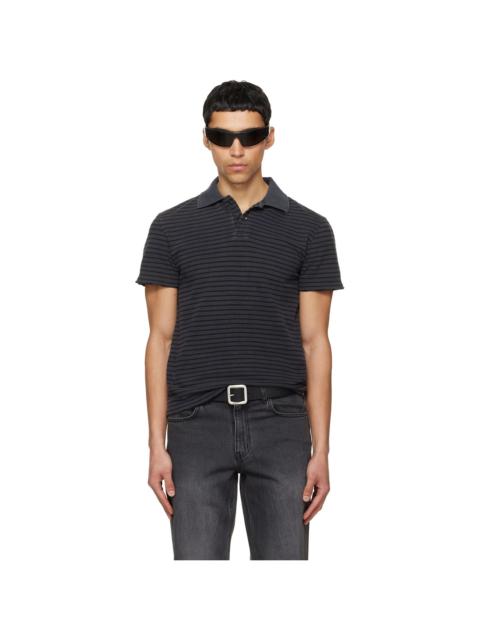 Black Garment Dyed Stripe Pique Polo