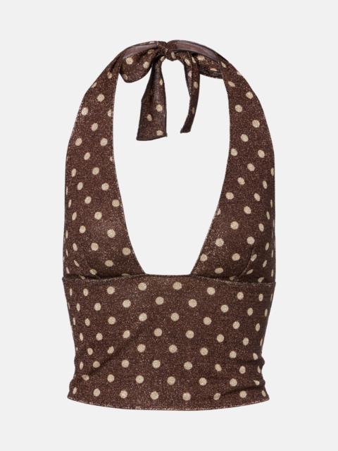 Lumière polka-dot halterneck crop top