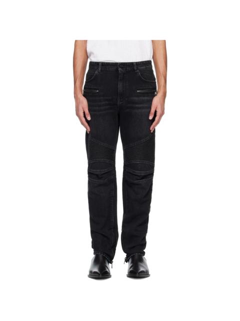 Black Vintage Denim Biker Jeans