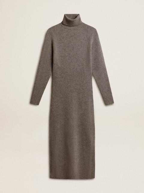 Gray melange ribbed woolen dress with high neck