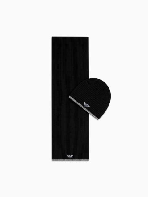 Hat and scarf set with embroidered eagle