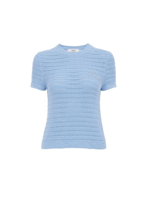 CREW-NECK LOGO TOP IN COTTON CROCHET KNIT