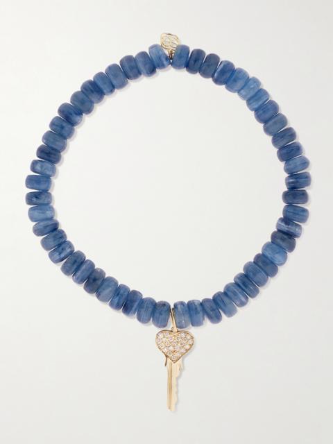 Mini Heart Key 14-karat Gold, Kyanite And Diamond Bracelet