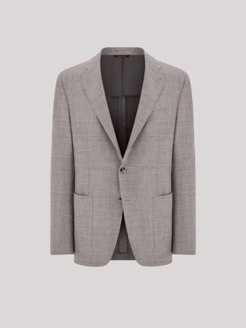 GRAY WOOL, SILK AND LINEN BLEND MODERN-FIT JACKET WITH MATTING EFFECT