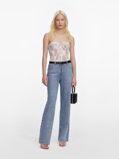 White Sequin Lace Bandeau Top