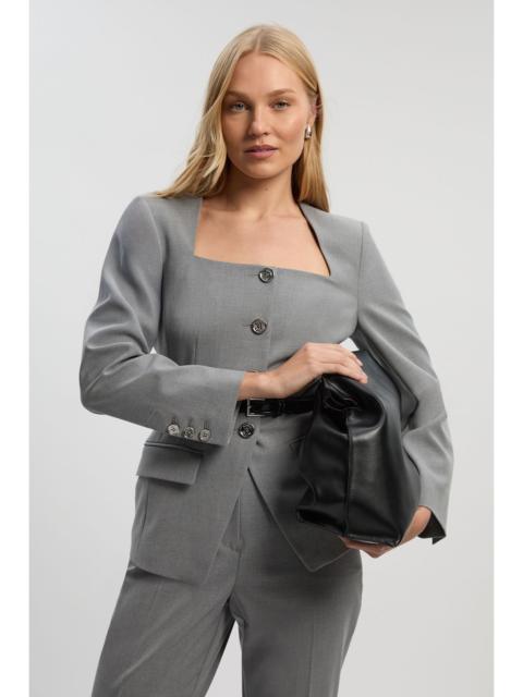 Petite Tailored Marl Belted Square Neck Blazer