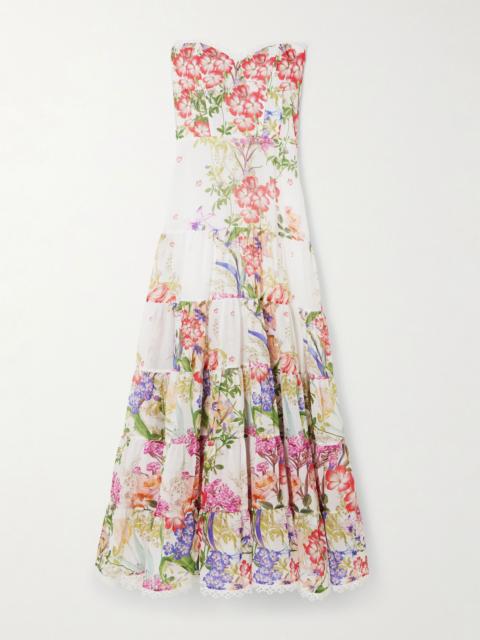 Danny strapless tiered floral-print cotton-blend voile maxi dress White