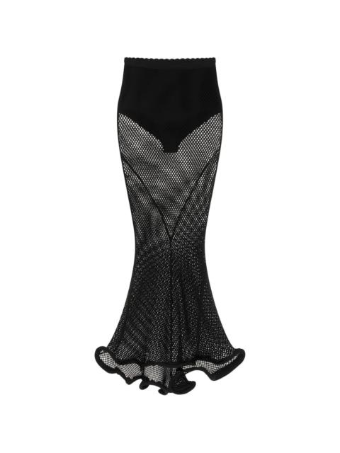 kickback ruffled midi skirt