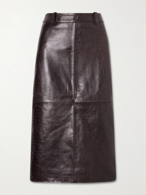 Taney Paneled Croc-effect Leather Midi Skirt