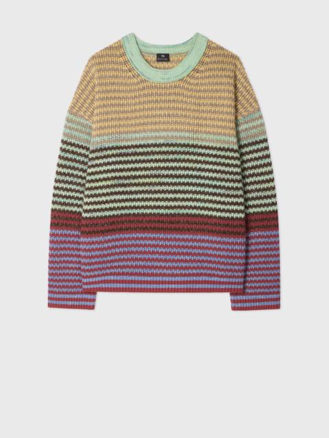 Women's Green Textured Stripe Knitted Sweater