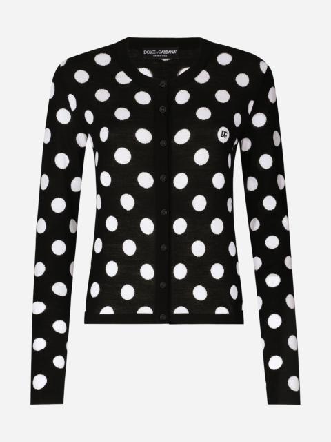 Wool and silk cardigan with polka-dot inlay