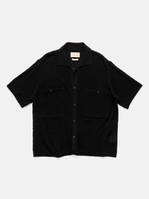 Cotton Sheer Knit Open Collar Shirt Black