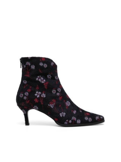 floral-embroidered velvet boots
