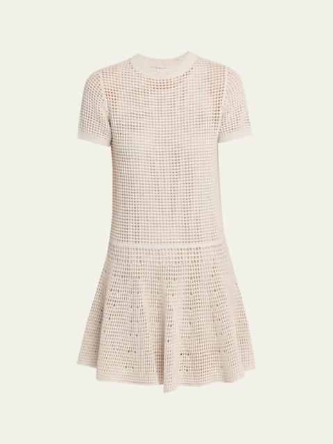 Pailette Open Knit Drop-Waist Short-Sleeve Mini Dress
