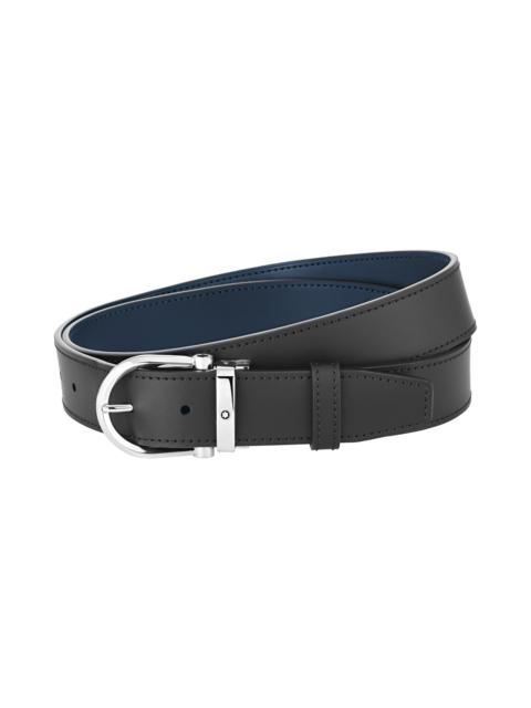 Horseshoe buckle black/blue 35 mm reversible leather belt