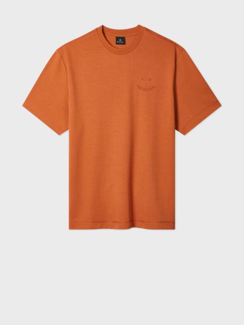 Casual-Fit Rust Orange Embossed 'Happy' T-Shirt