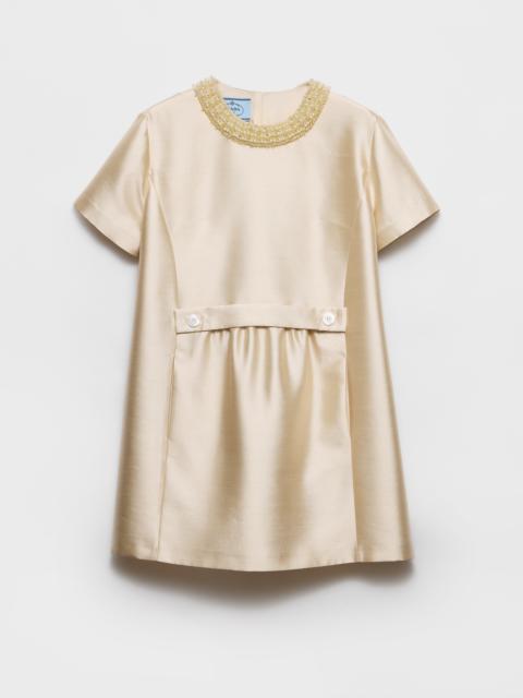 Embroidered double shantung dress