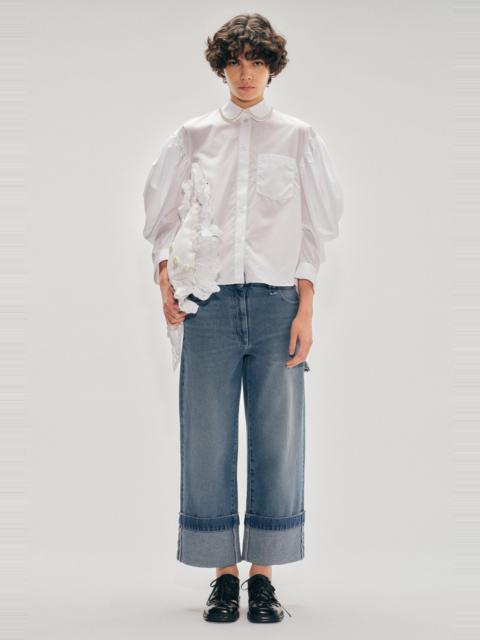 Beaded Boxy Draped Sleeve Round Collar Shirt