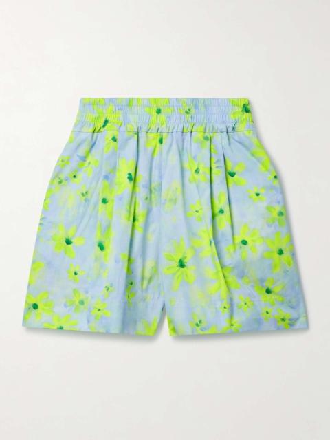 Pleated floral-print cotton-poplin shorts