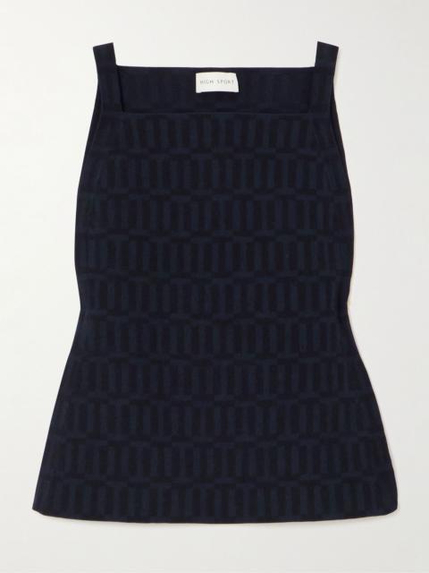 Asher cotton-blend jacquard tank Navy