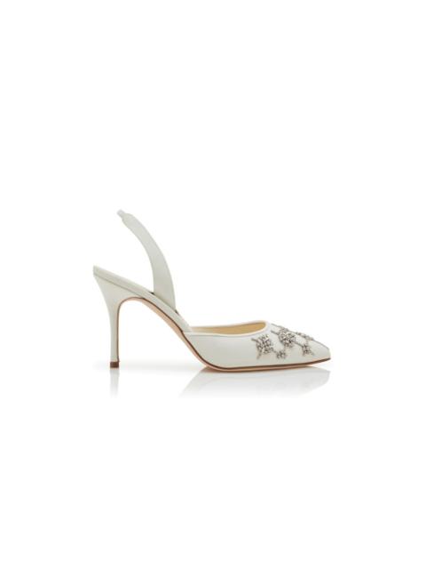 Cream Crepe de Chine Slingback Pumps